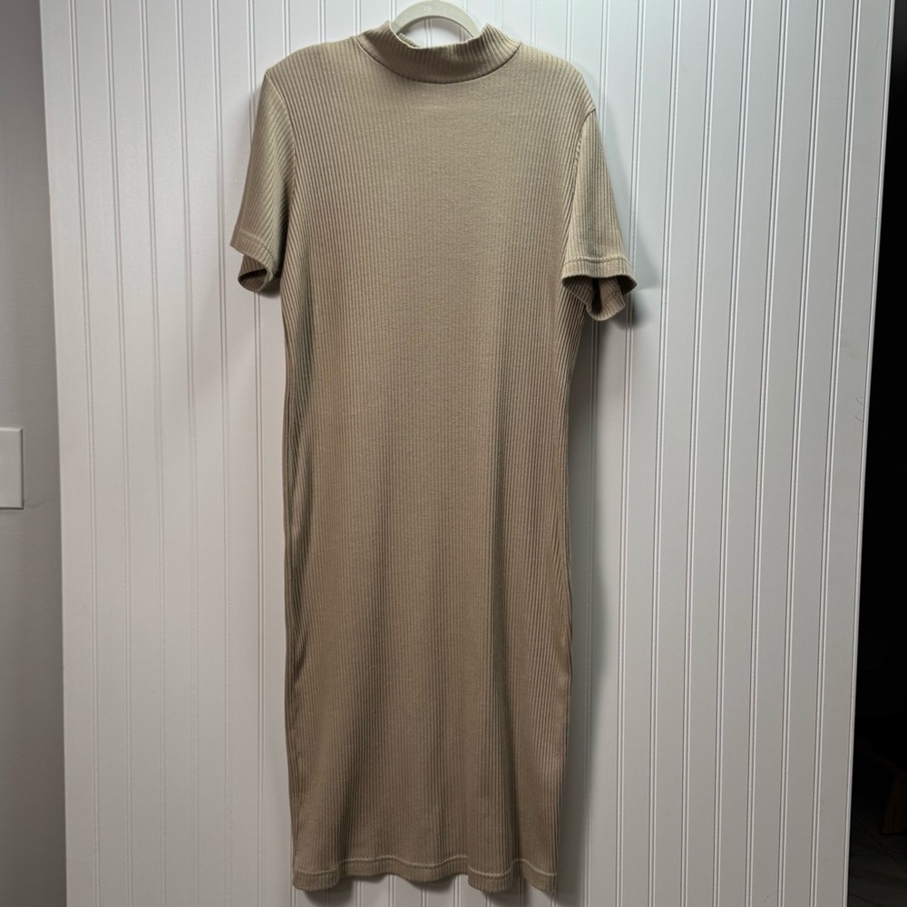 Lane Bryant Tan Ribbed Midi Dress